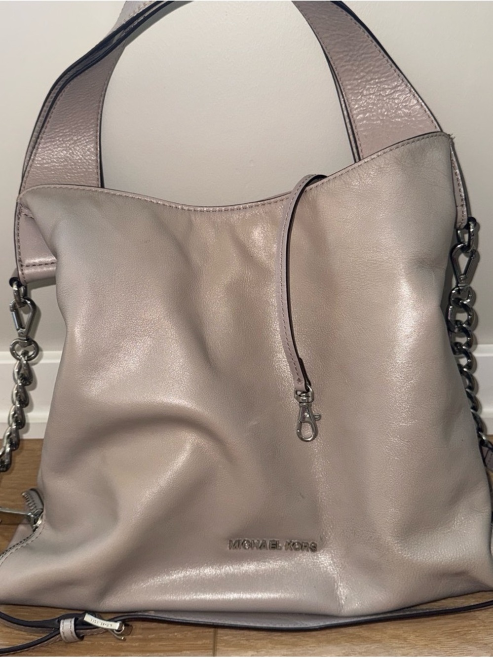 Michael Kors Soft Leather Shoulder Bag in Light Gray